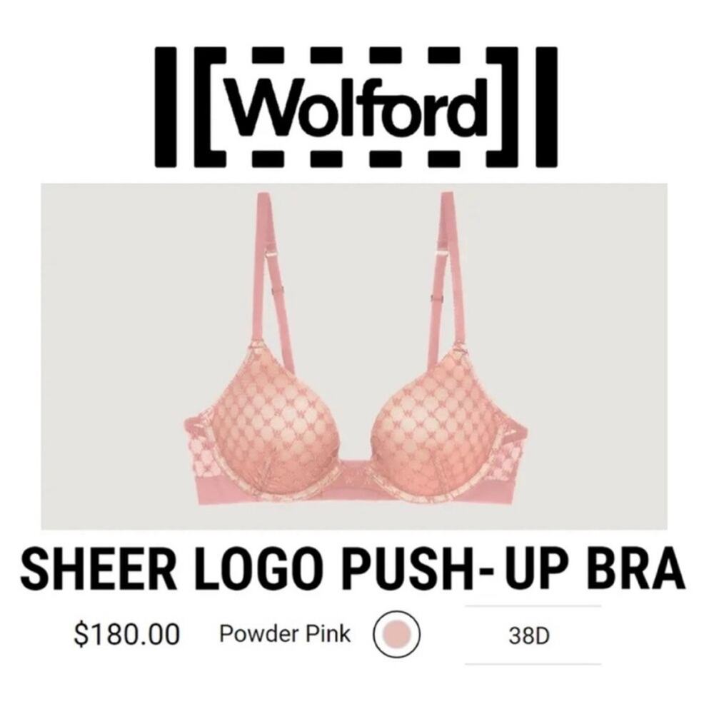 Wolford Sheer Logo Push-Up Bra in Powder Pink NEW 36D
